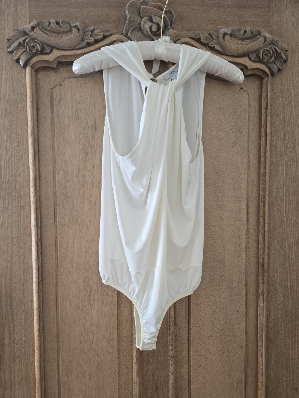 Cache White Satin Halter Bodysuit